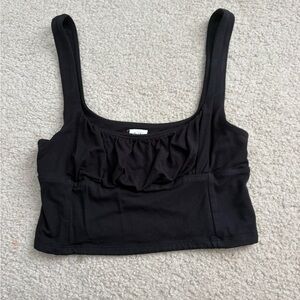 Aritzia Black Ruched Square Crop Tank